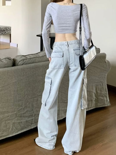 Pocket Wide-leg Jeans Pant