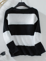 Casual Contrast Striped V-neck Sweater