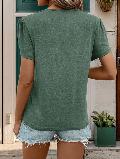 Folding Sleeve V-neck Short-sleeved Shirt