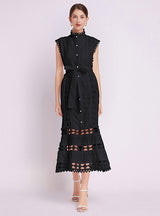 Palace Openwork Lace Stand-up Collar Slim Dress