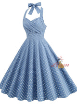 Retro Contrast Polka-dot Halter Dress