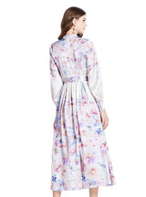 Satin Vintage Lantern Sleeve Printed Dress