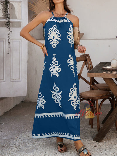 Casual Bohemian Holiday Halter Dress