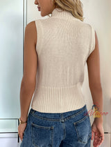 Zipper Lapel Solid Color Sleeveless Sweater