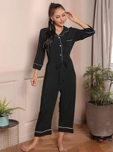 Solid Color V-neck Long-sleeved One-piece Sleepwear