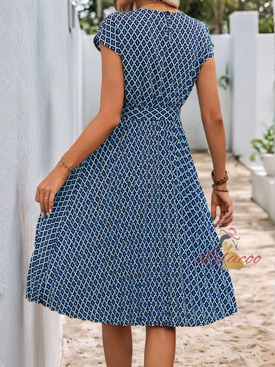 Short Sleeve Printed Round Neck Dress