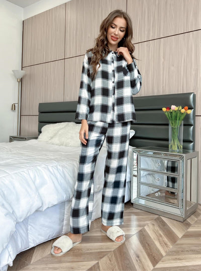 Plaid Long Sleeve Suit Pajamas