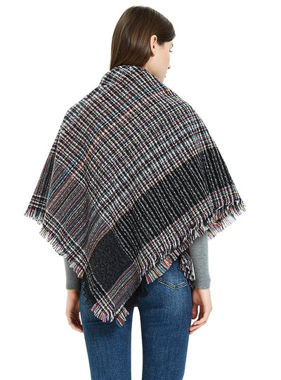 Fine Plaid Thick Fringed Scarf Shawl