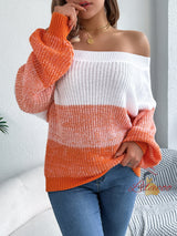 Casual Color Matching Off-the-shoulder Sweater