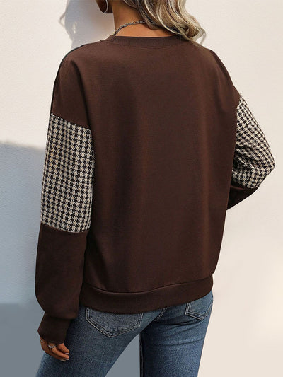 Colour Matching Houndstooth Round Neck Shirt