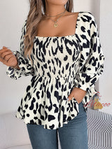 Leisure Square Collar Leopard Print Chiffon Shirt