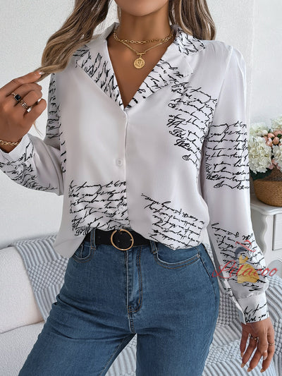 Casual Letter Suit Collar Long Sleeve Shirt