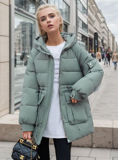 Long Hooded Silm Waist Cotton-padded Down Jacket