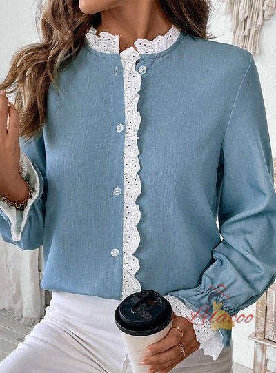 Long-sleeved Spliced Shirt Top