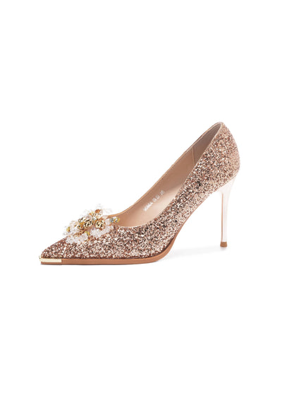 Sequined Crystal Metal Wedding Shoes