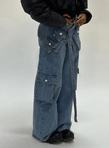 Washed Low Waist Pocket Loose Jeans