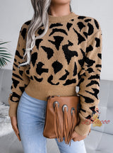 Leisure Leopard Print Silm Waist Knitted Sweater