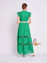 Solid Color Long Stand-up Collar Sleeveless Openwork Dress