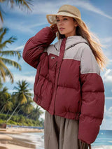 Short Color Matching Loose Cotton-padded Jacket