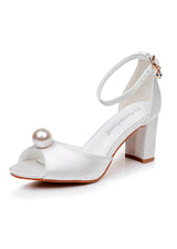 7 cm Thick-heeled Round Head Pearl Sandals