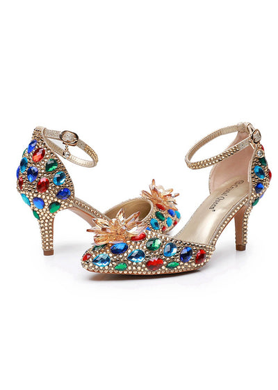 7 cm Thin-heeled Pointed Crystal Glass Sandal