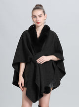 Wool Collar Wool Ball Knitted Cloak Shawl