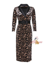 Leopard Long Sleeve Vintage Dress with Belt