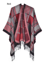 Split Plaid Thick Warm Knit Cloak Scarf