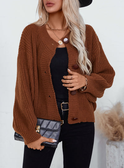 Single-breasted Loose Long-sleeved Sweater Coat