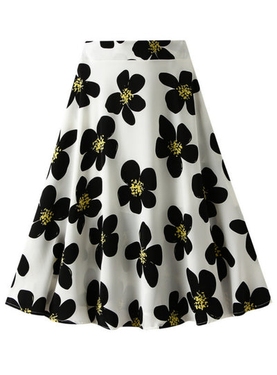 Elastic Waist Flower Print Skirt