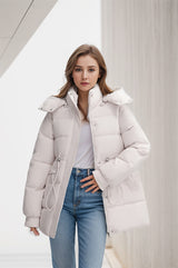 Long Slim Waist Hooded Cotton-padded Jacket