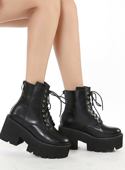 High-heeled Thick-soled Round-headed Zipper Martin Boots