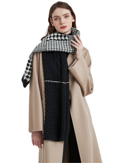 Thickened Warp Knitted Houndstooth Wool Scarf