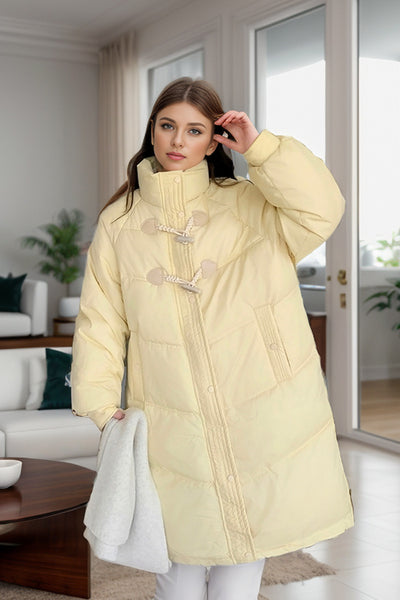 Long Horn Button Cotton Down Coat