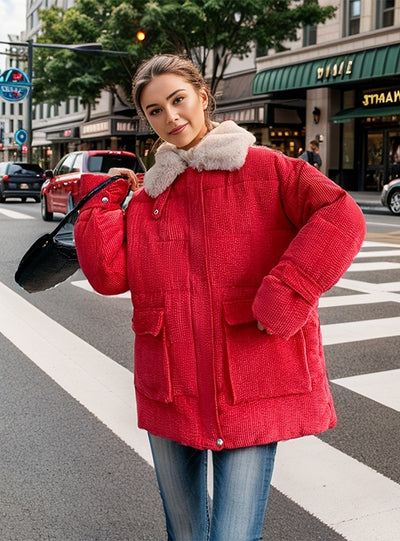 Corduroy Loose Padded Down Jacket Coat