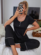 Solid Color Short Sleeve Pants Pajamas Set