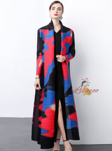 Long Sleeve Pleats Loose Large Print Coat