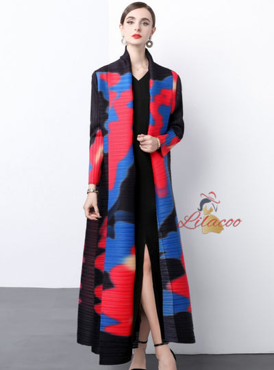 Long Sleeve Pleats Loose Large Print Coat