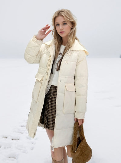 Medium and Long Slim Cotton-padded Horn Buckle Coat