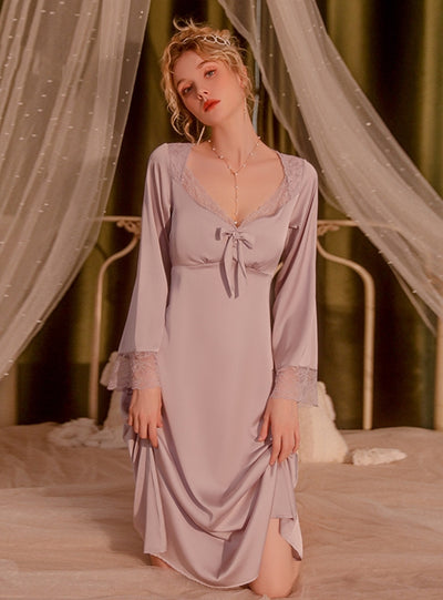 Deep V Satin Lace Chest Pad Nightdress