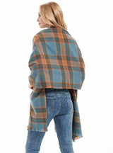 Women Retro Blue Plaid Scarf