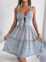 Floral Bow V-neck Big Swing Dress