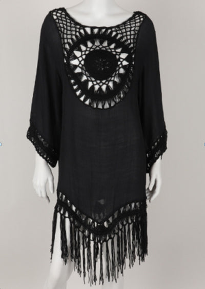 Cotton Crochet Beach Fringed Beach Cover Up