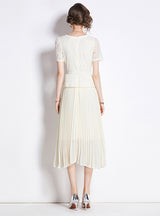 Slim-fit Lace Pleated Short Sleeve Dress