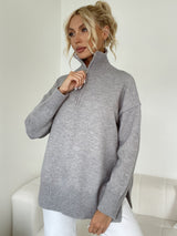 Leisure Zipper Split Long Sleeve Sweater