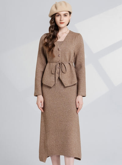 Thickened Sweater Dress+Jacket Two-piece Suit