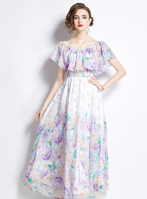 Lotus Leaf Big Swing Beach Split Chiffon Dress