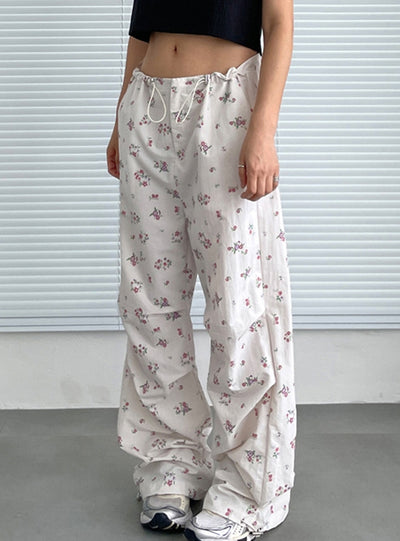 Small Floral Low Waist Drawstring Casual Pants