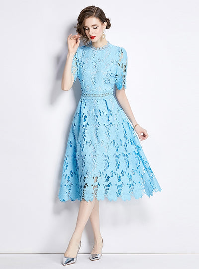 Short-sleeved Round Neck Lace Dress