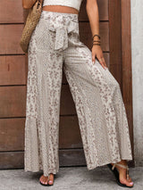 High-waist Spliced Folk Casual Wide-leg Trousers